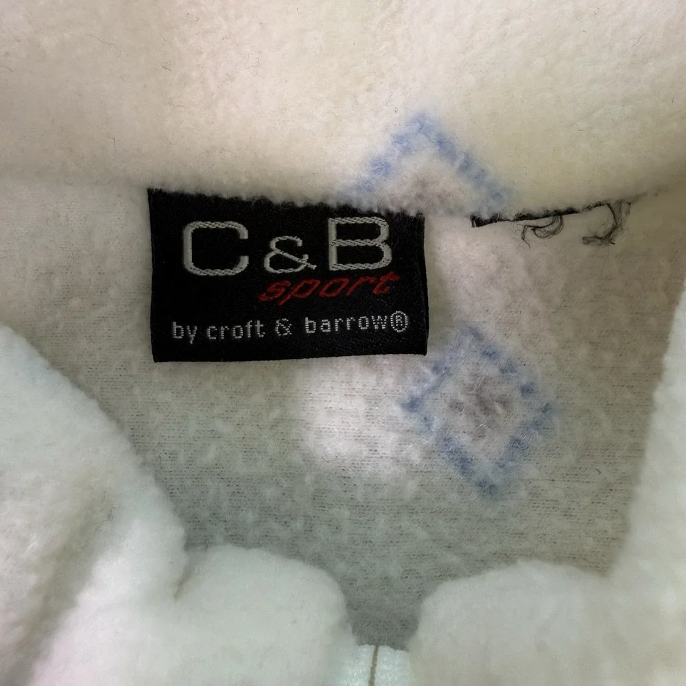 Womens C&B White Fleece Winter Cardigan Jacket Zipper Sz‎ L Snowflake Snow